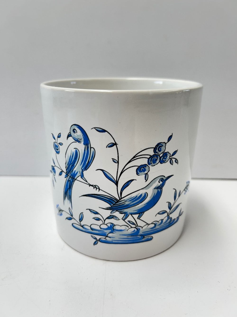 MCM Leipzig & Lippe Small White Crock Blue Birds Made In Portugal Utensil Holder